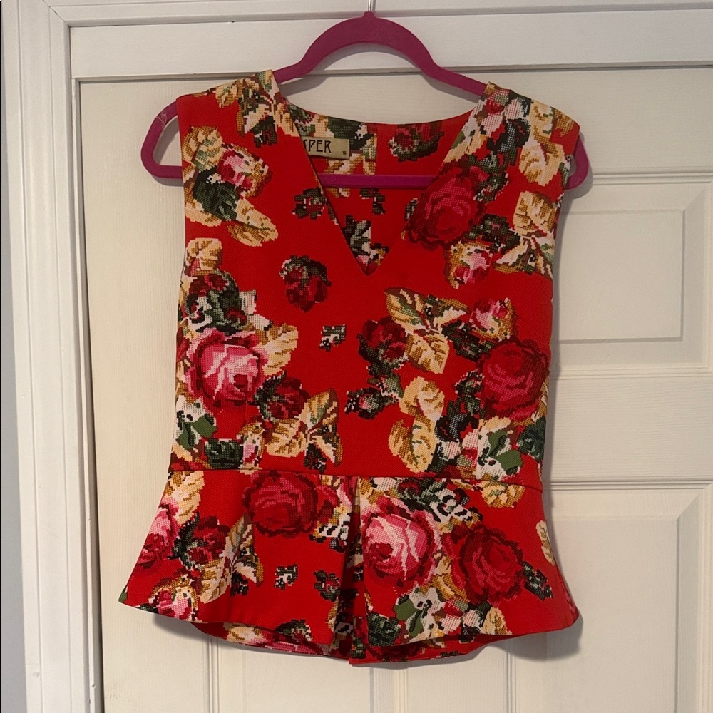 Vesper Red Floral Peplum Blouse